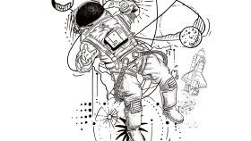 Astronot ve uzay temalı dövme tasarımı