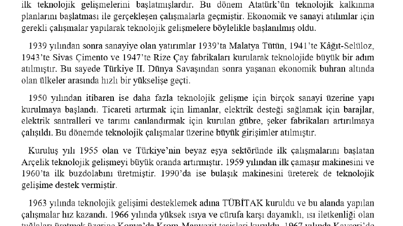 %100 Özgün Türkiye'deki Teknolojik Gelişmeler Metnimiz