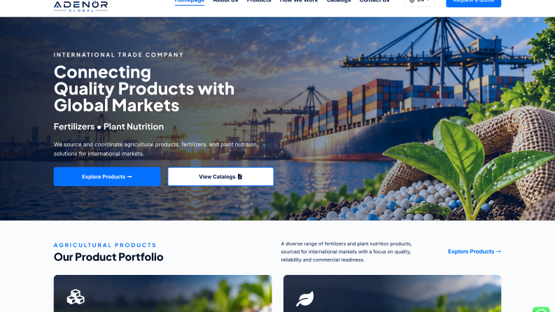 Adenor Global - Çok Dilli B2B İhracat Web Sitesi