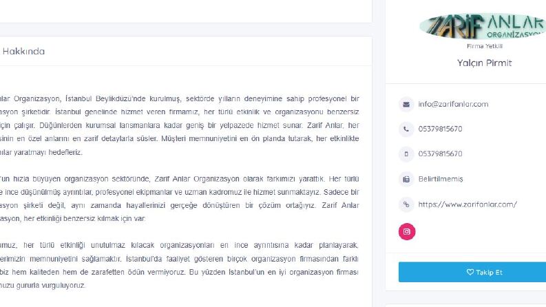 Zarif Anlar Organizasyon İçin Firma Rehberi Kayıt Hizmeti