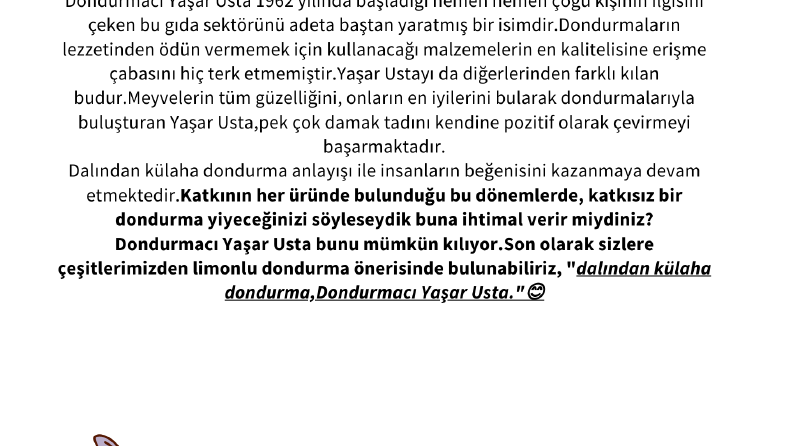 Dondurmacı Yaşar Usta Tanıtım Yazısı