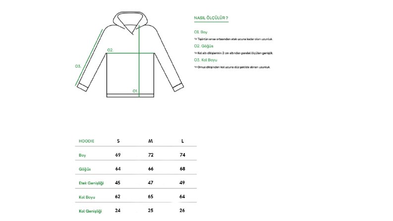 Kapüşonlu sweatshirt beden şeması 