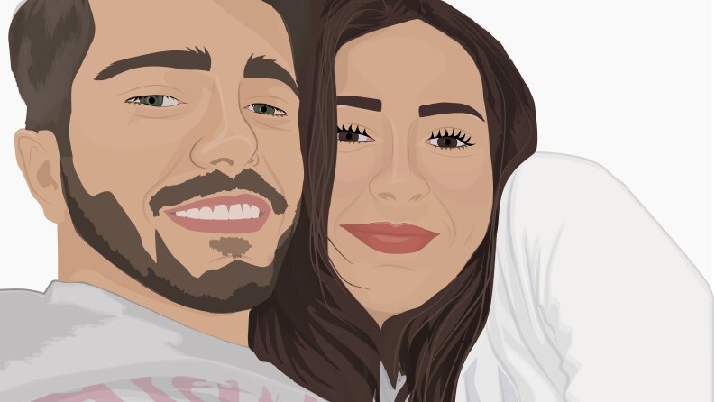 2 kişi renkli illustrasyon çizim