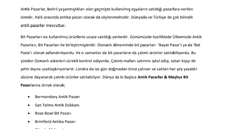 Antik Pazarlar & Meşhur Bit Pazarları
