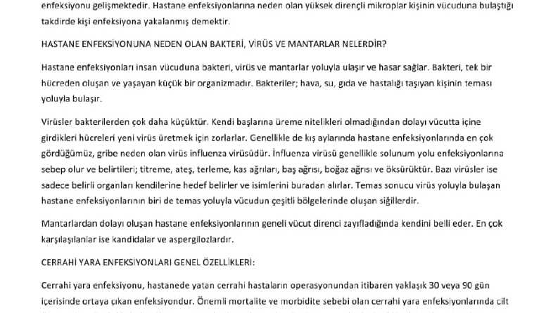 hastane enfeksiyonu ile ilgili 1000 kelimelik metin yazımı