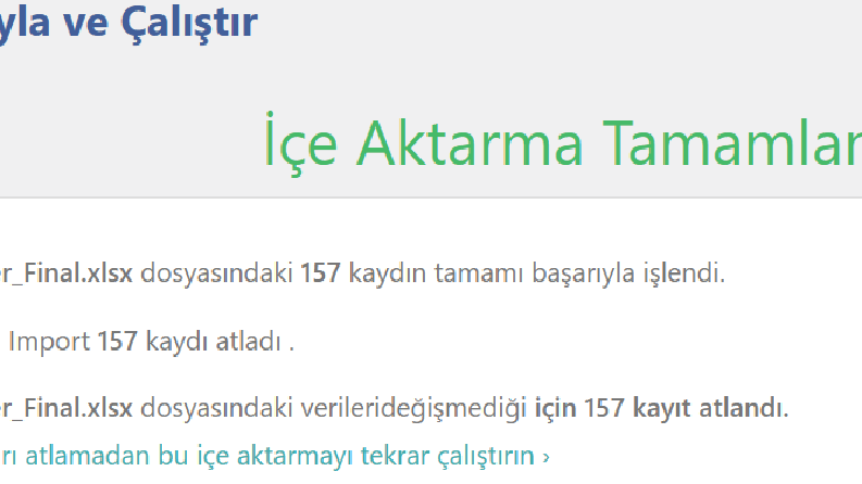 Ürün aktarımı yapıldı