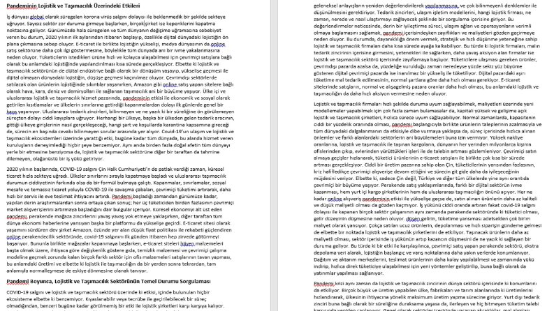 Pandeminin Lojistik ve Taşımacılık Üzerine Etkileri