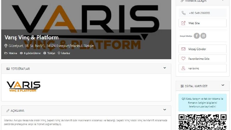 Varış Vinç & Platform Firma Rehberi Ekleme Projesi