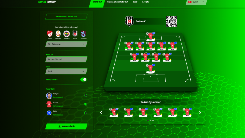 quicklineup.com arayüz çalışması
