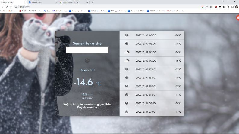 Hava durumuna göre tepki gösteren web arayüzü