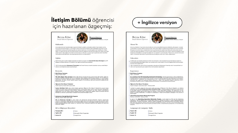 İngilizce ve Türkçe İletişim Bölümü Öğrencisi CV