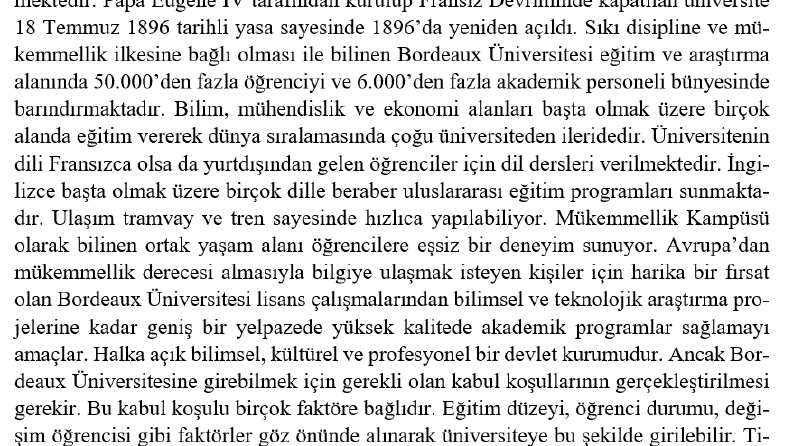 Bordeaux Üniversitesi Tanıtım Yazısı