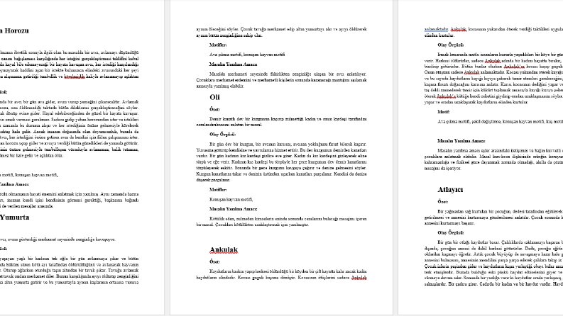 Verilen Masal Metinleri Üzerinde Çalışma