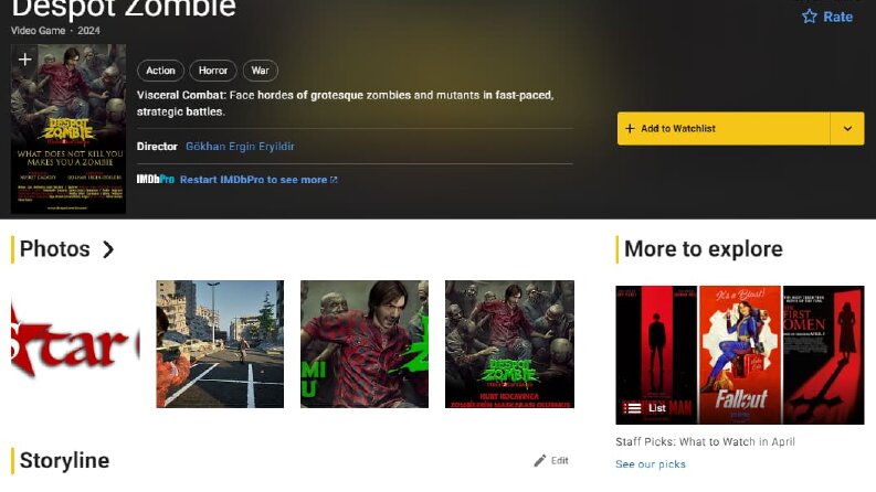 Despot Zombie - IMDB'ye Video Game Olarak Eklendi