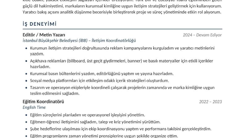 ATS Uyumlu, Modern Profesyonel CV