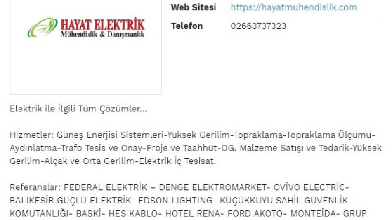 Hayat Mühendislik 30 Adet Firma Rehberi Kaydı Hizmeti