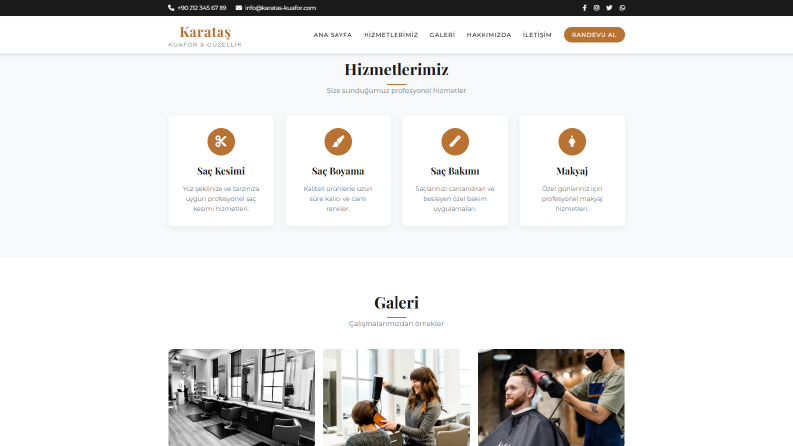 Müşterimiz için yapılan Kuaför salonu temalı site
