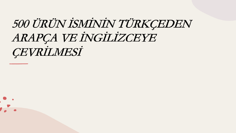 500 ÜRÜN İSMİNİN TÜRKÇEDEN İNGİLİZCE VE ARAPÇAYA ÇEVRİLMESİ