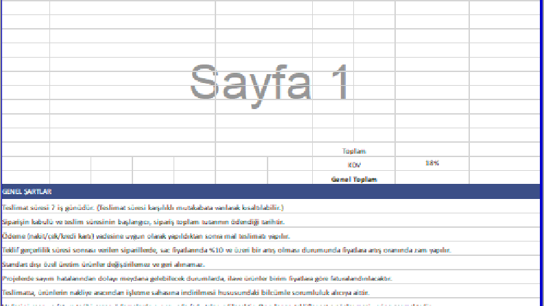 EXCELL Hesap/Teklif Taslağı Hazırlama
