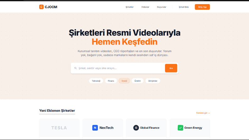 Cjoom — Kurumsal Şirket & Video Rehberi