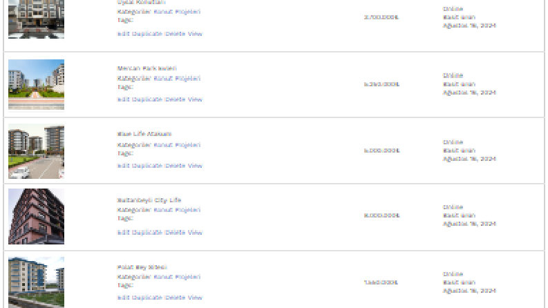 İlanhizmeti websitesine girişlerini yaptığım konut projeleri