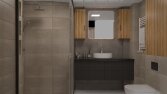Sıcak Ahşap ve Doğal Taş Dokulu Modern Banyo Tasarımları
