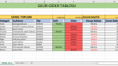 Gelir - Gider Tablosu Oluşturma
