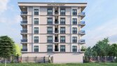 bir apartmanın dış cephe tasarımı boyutlu çizimi ve render