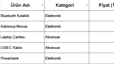 Excel Veri Girişi ve Tablo Düzenleme Örneği