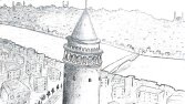 galata kulesi karakalem illüstrasyonu