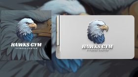 Hawks Gym Fitness Center Logo + Mockup