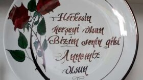 kaligrafi sanatıyla işlenmiş, porselen tabak,kişiye özel