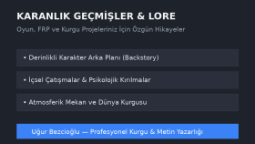 projeleriniz için derinlikli hikaye ve karakter yazarım