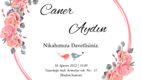 Pembe çiçekli kare davetiye 
