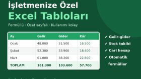 işletmenize özel Excel tabloları hazırlarım
