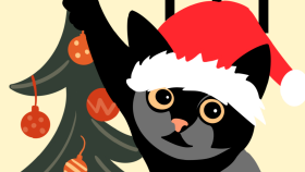 Kedi - Noel illustrasyon