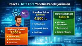 React ve ASP.NET Core ile özel yönetim paneli geliştiririm