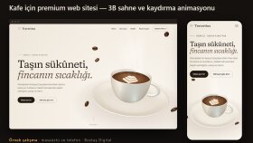 Kafe için Premium Web Sitesi - 3B Sahne, Animasyon (Örnek)