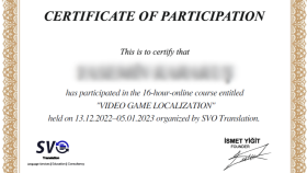 Video Game Localization Certificate