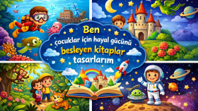 çocuklar için hayal gücünü besleyen kitaplar tasarlarım