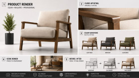 gerçekçi 3D ürün ve mobilya renderları hazırlarım