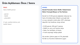 Trendyol Havlu Ürünü - Satış Odaklı Ürün Açıklaması (Önce/Sonra)