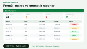 Excel formül, makro ve otomatik rapor tabloları hazırlarım