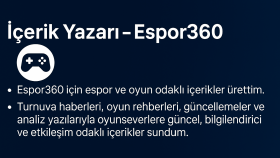 Espor360 sitesinde espor ve oyun içerikleri ürettim
