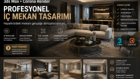 3ds Max ile profesyonel iç mekan tasarımları hazırlıyorum