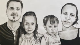 4 kişilik aile karakalem portre