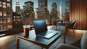 Gece Manzaralı Rooftop Ofis – Dijital Girişimci Temalı AI Ta