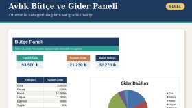 Otomatik kategori dağılımı ve grafikli aylık bütçe ve gider 