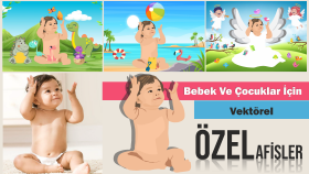 bebek ve çocuk resimlerinden oluşan vektör afiş yapabilirim