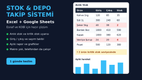 stok, depo ve satış takip Excel sistemi hazırlarım